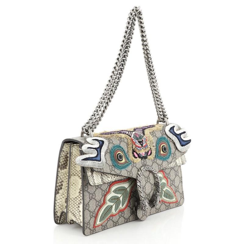 Gray Gucci Dionysus Bag Embroidered GG Coated Canvas With Python Small 