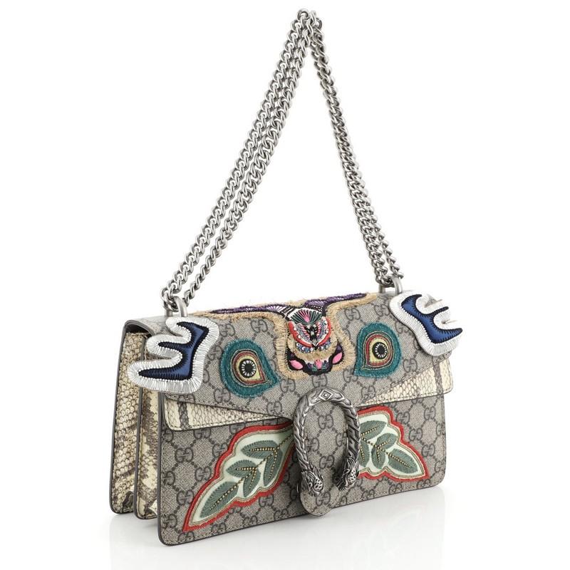 Gray Gucci Dionysus Bag Embroidered GG Coated Canvas with Python Small