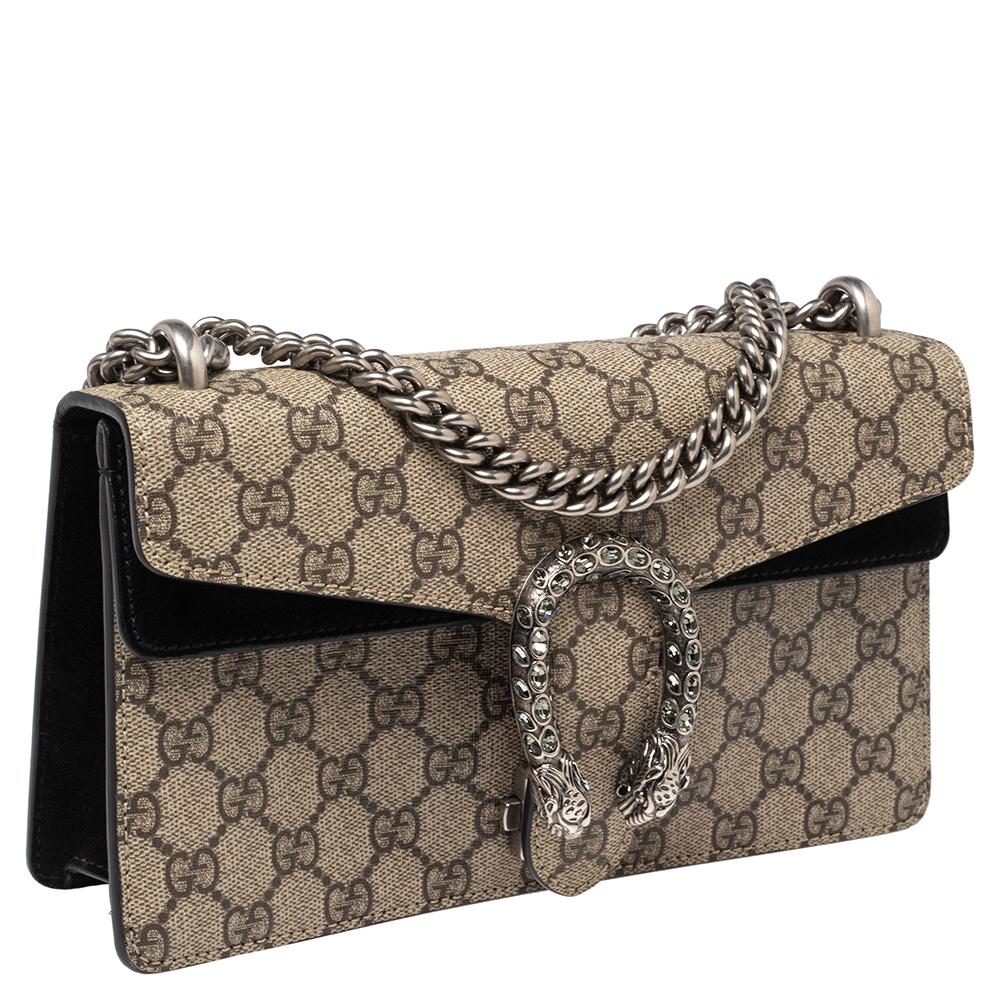 Women's Gucci Dionysus Beige GG Supreme Canvas and Suede Small Dionysus Shoulder Bag