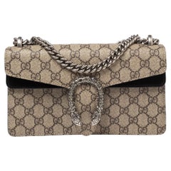 Used Gucci Dionysus Beige GG Supreme Canvas and Suede Small Dionysus Shoulder Bag