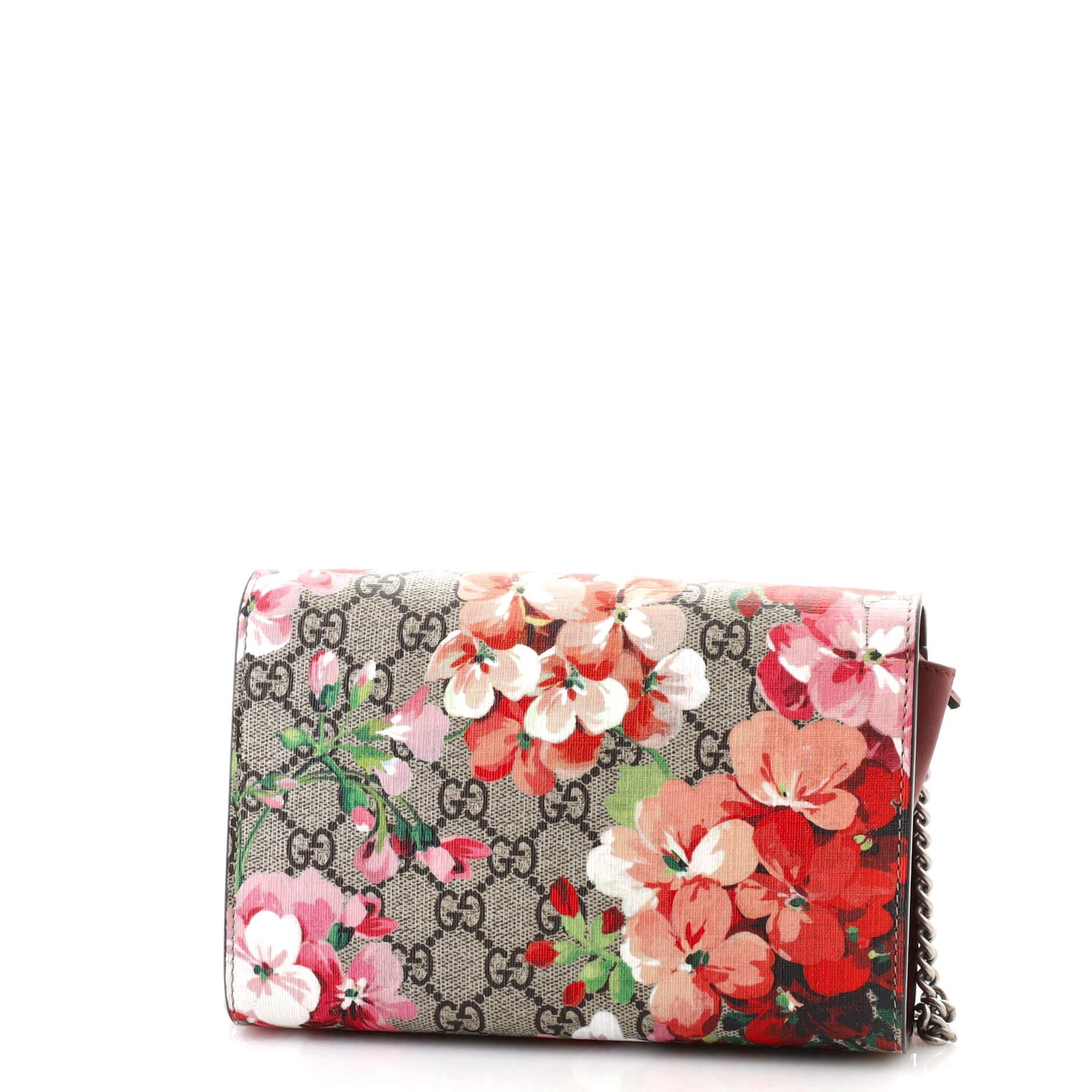 Brown Gucci Dionysus Chain Wallet Blooms Print GG Coated Canvas Small