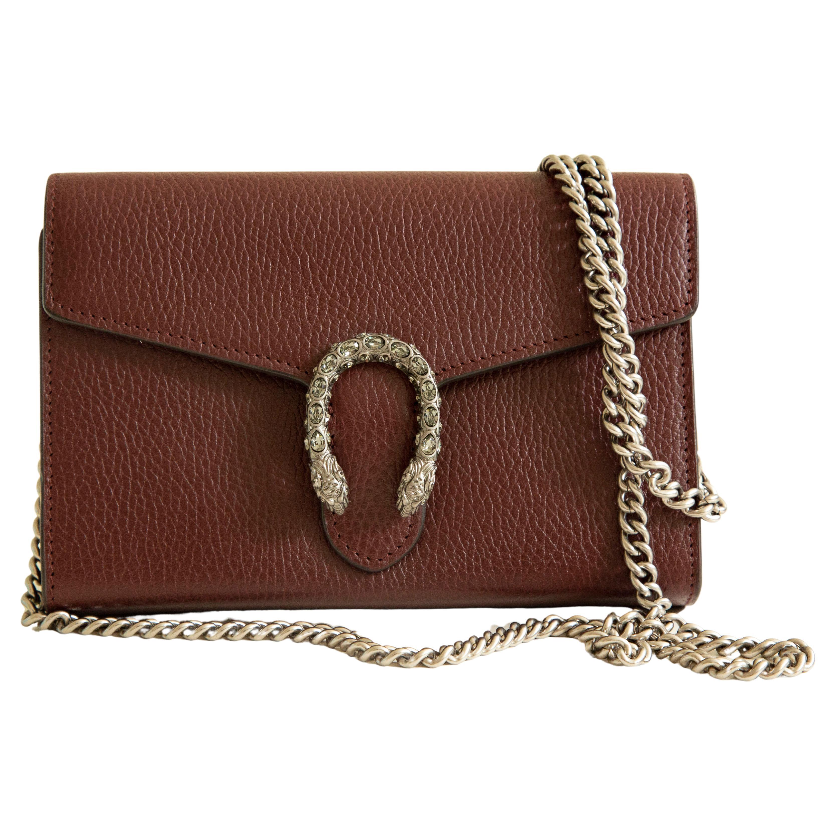 Gucci Dionysus Kette Brieftasche Crossbody Tasche Burgunderfarbene Ledertasche im Angebot