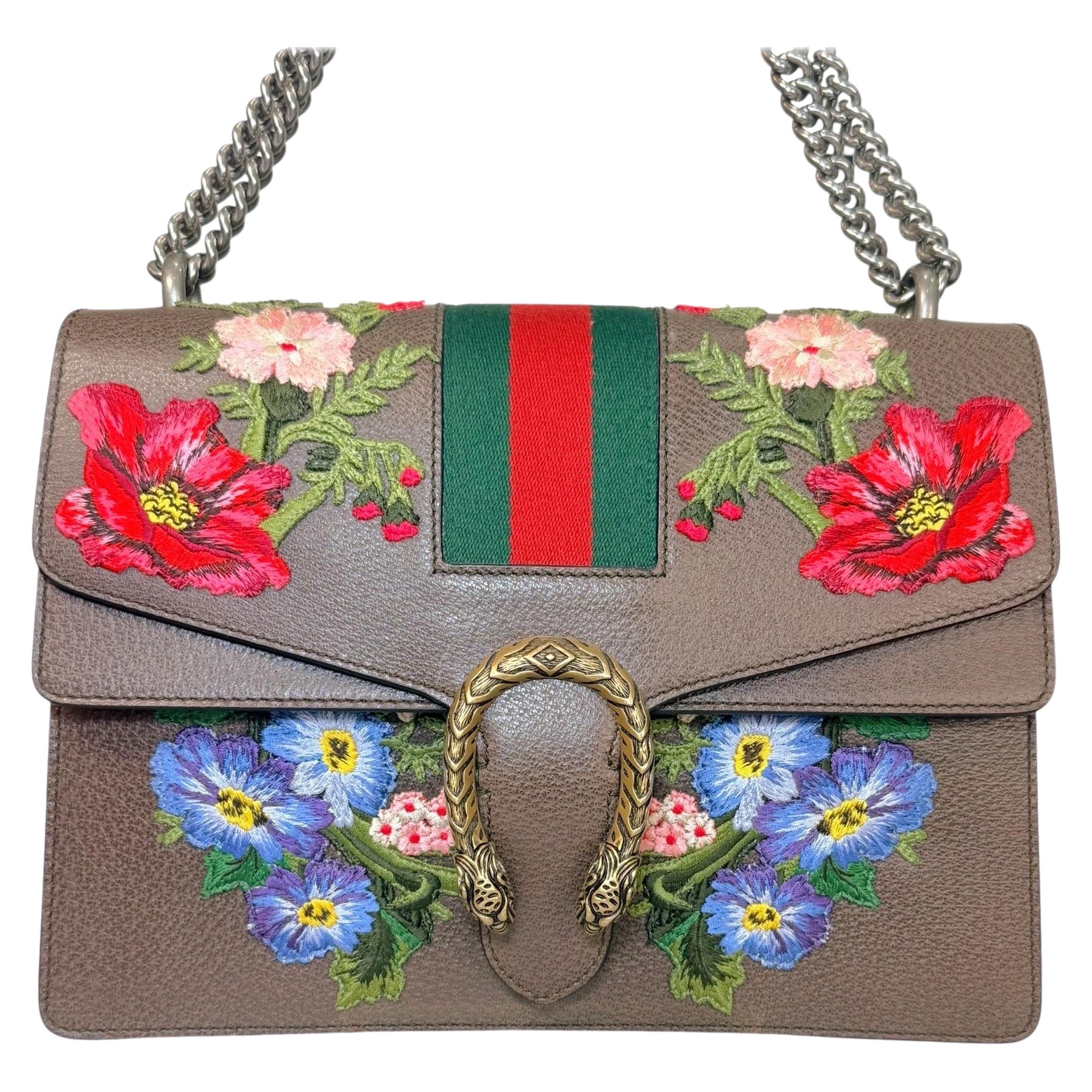 Gucci Borsa a tracolla in pelle con ricamo floreale Dionysus, A. Michel in vendita