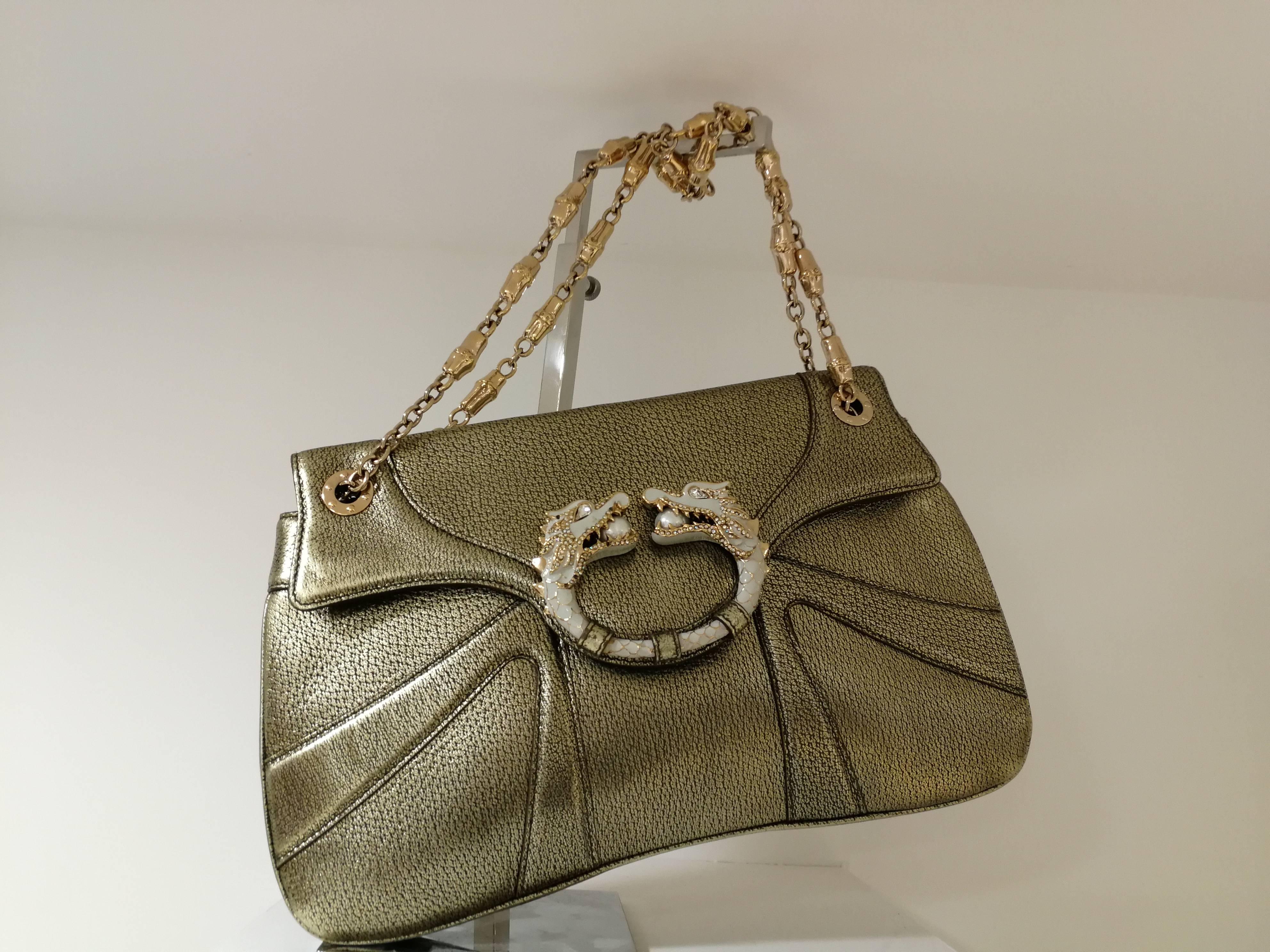 Sac Gucci Dionysus Dragons en cuir blanc de couleur dorée Excellent état - En vente à Capri, IT