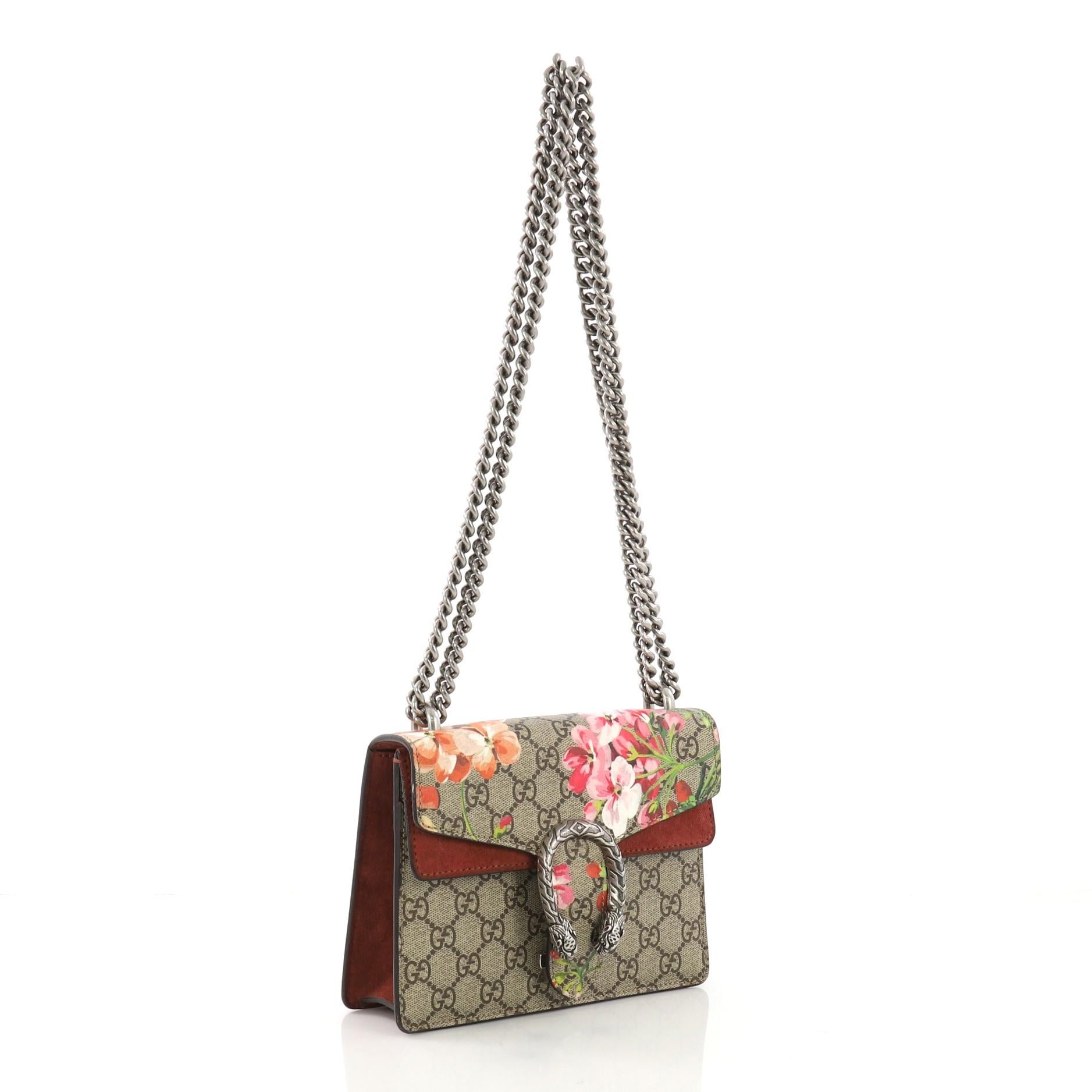 Brown Gucci Dionysus Handbag Blooms Print GG Coated Canvas Mini