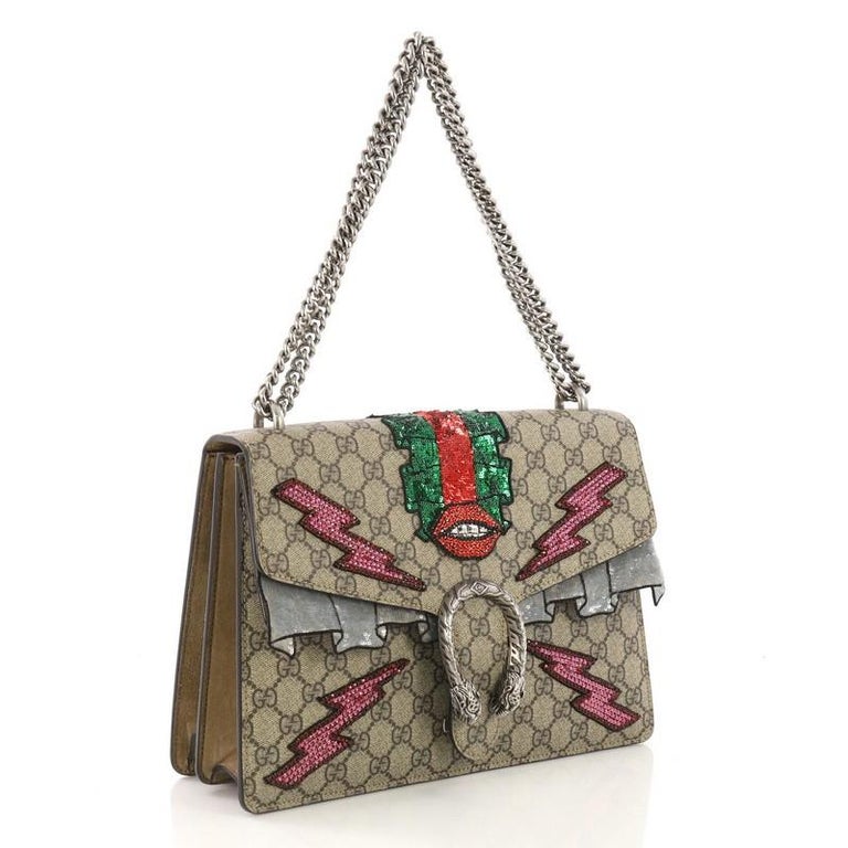 Gucci Dionysus Handbag Embellished GG Coated Canvas Medium For Sale at 1stdibs