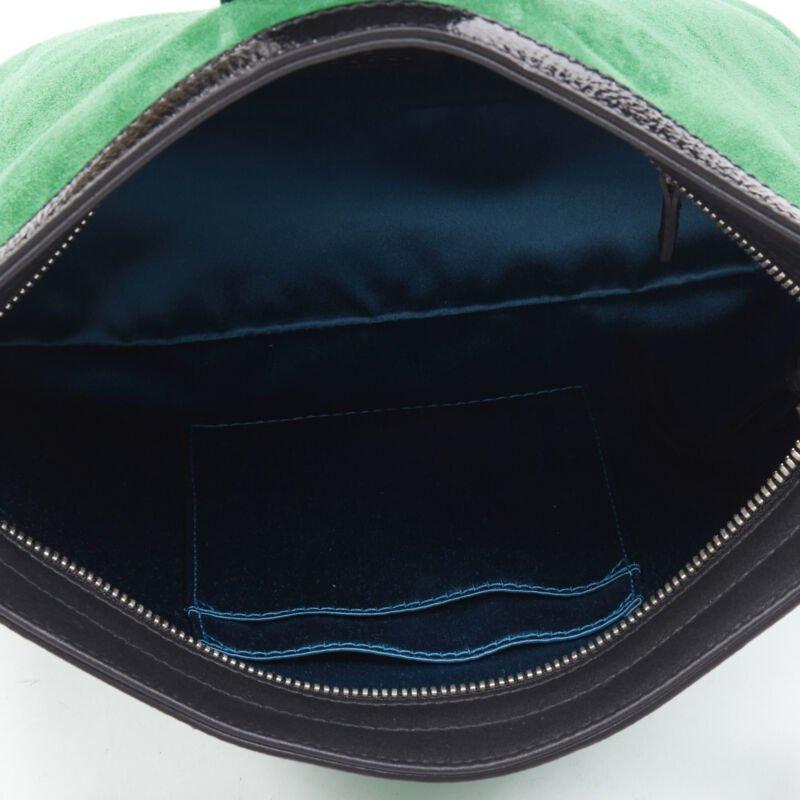 GUCCI Dionysus Kelly green suede black patent trimmed crossbody bucket bag For Sale 4