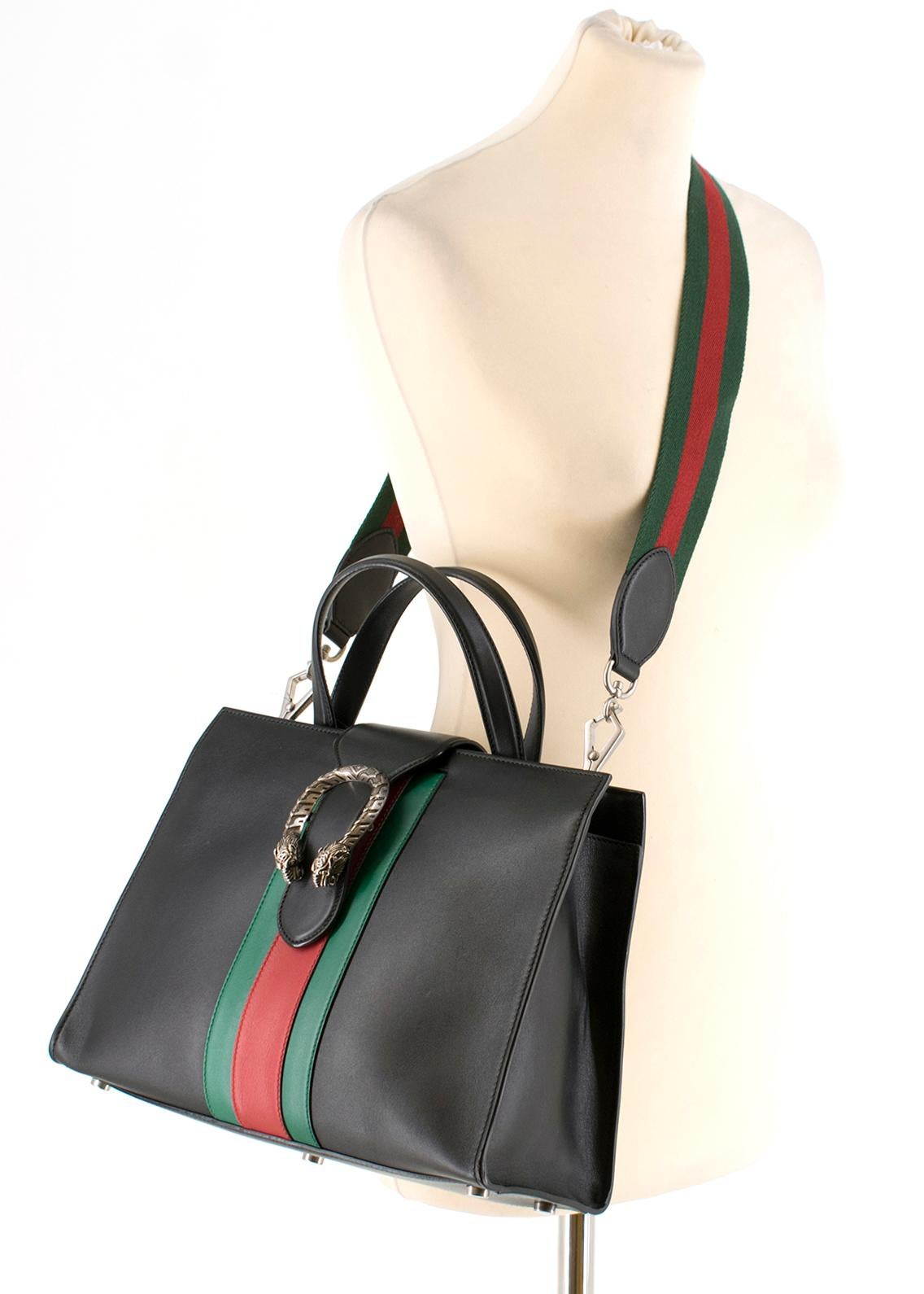 Black Gucci Dionysus Medium Web-striped leather top-handle bag