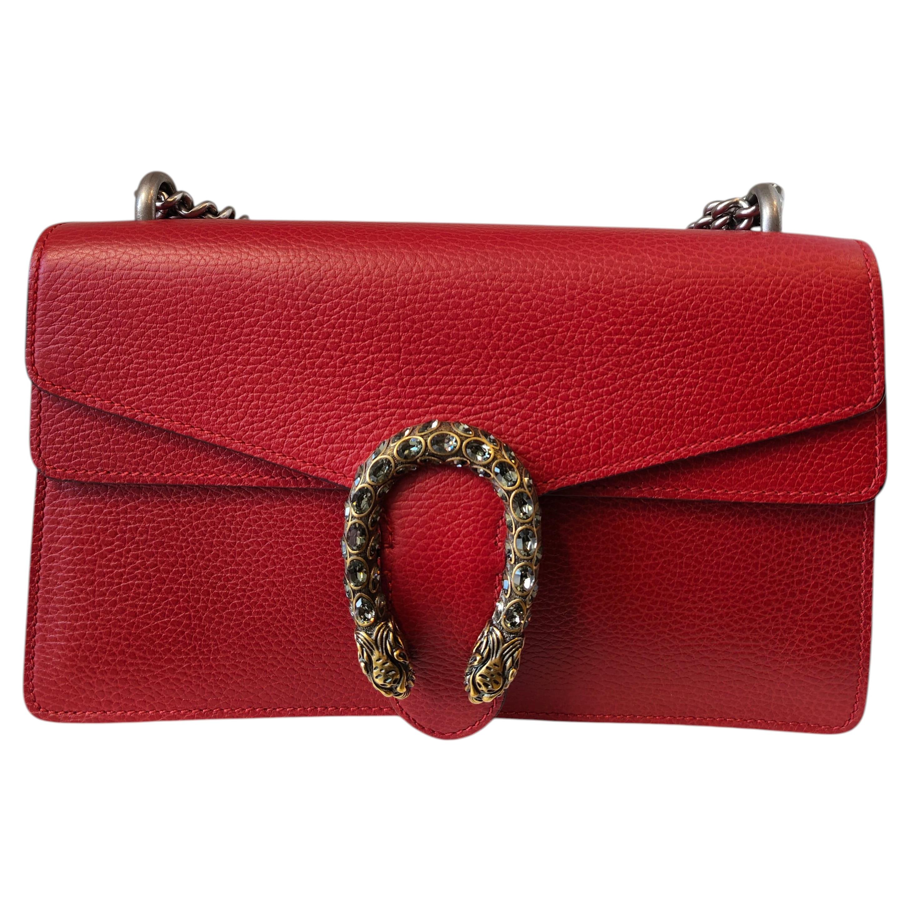 Gucci Dionysus Red leather silver and gold hardware shoulder bag For Sale