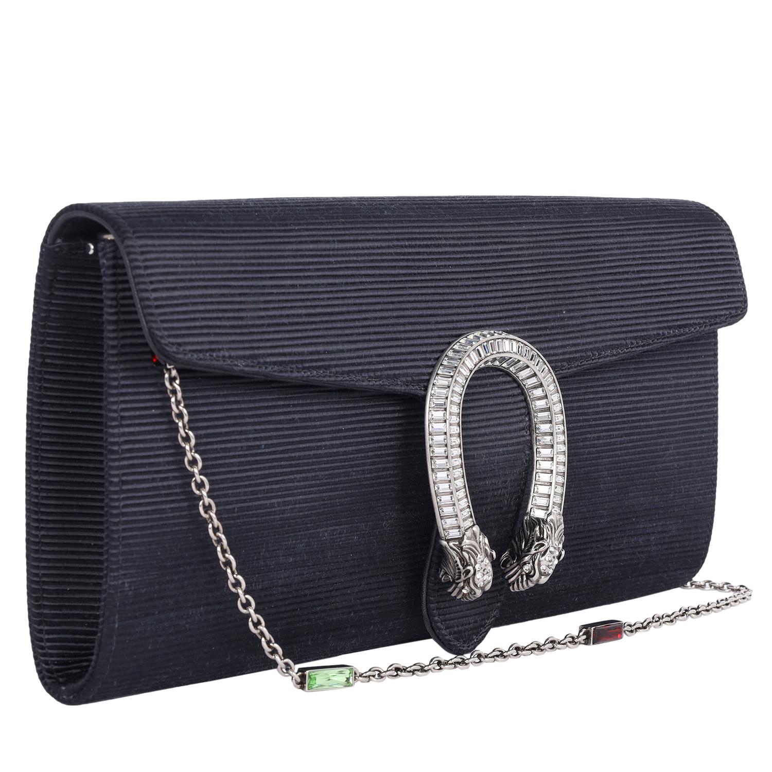 De las mujeres Bolso de hombro Dionisio Herradura de Cristal Satinado Acanalado Negro en venta