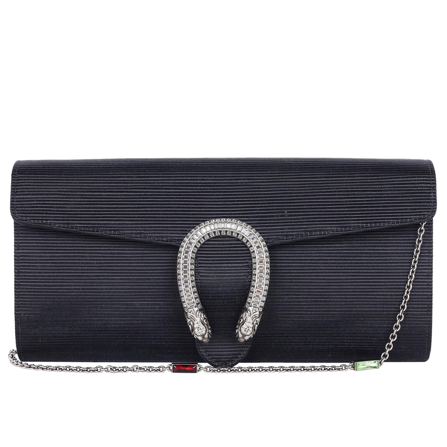 Bolso de hombro Dionisio Herradura de Cristal Satinado Acanalado Negro en venta 2