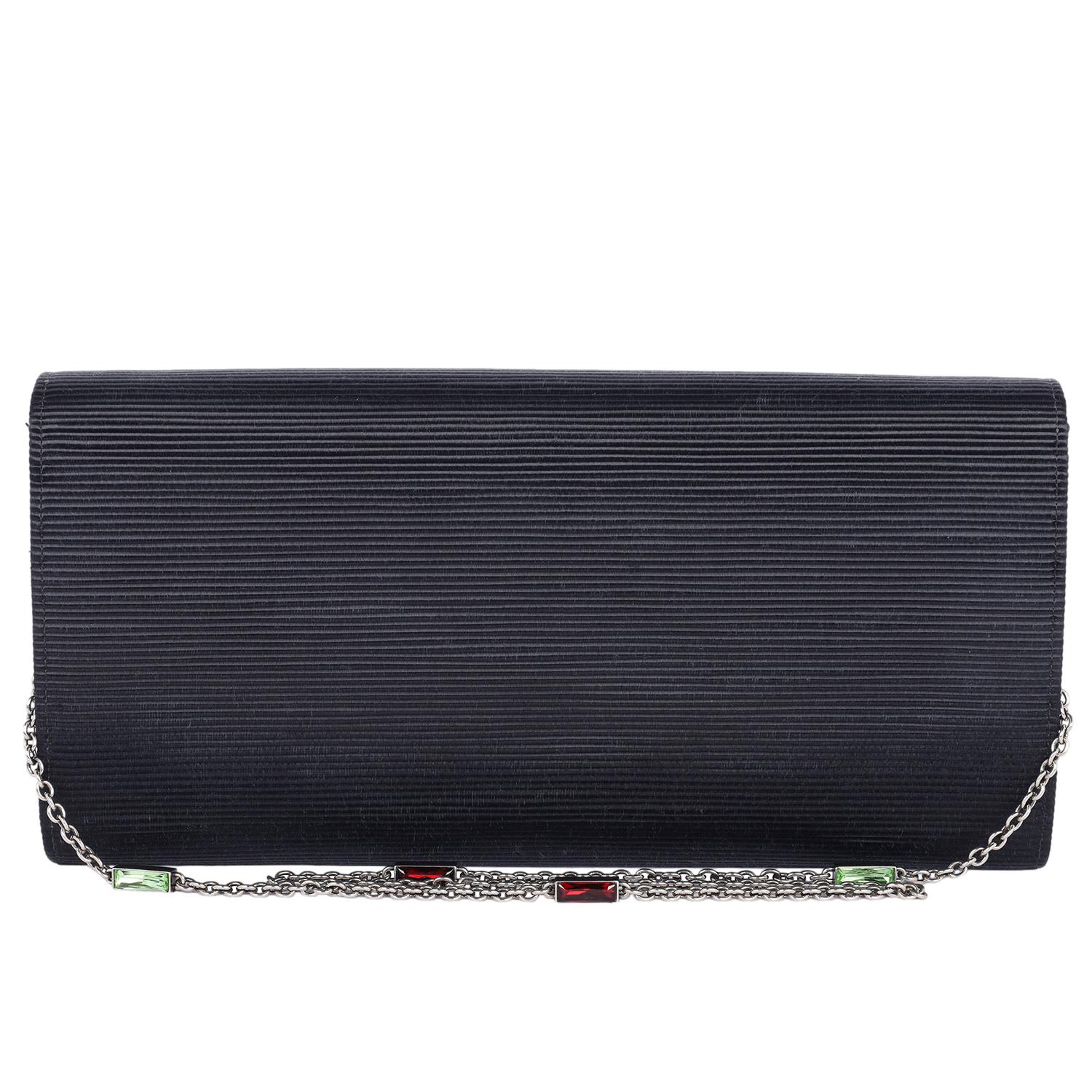 Bolso de hombro Dionisio Herradura de Cristal Satinado Acanalado Negro en venta 3