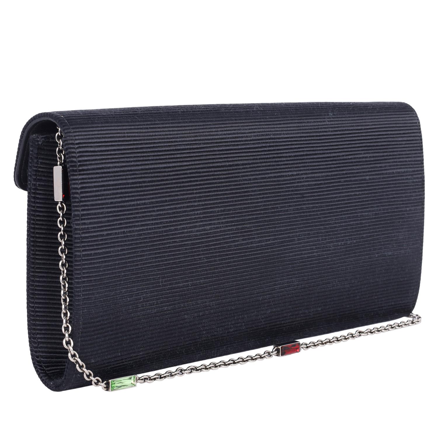 Bolso de hombro Dionisio Herradura de Cristal Satinado Acanalado Negro en venta 4