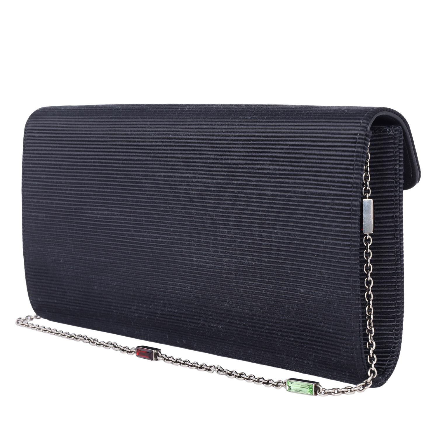 Bolso de hombro Dionisio Herradura de Cristal Satinado Acanalado Negro en venta 5