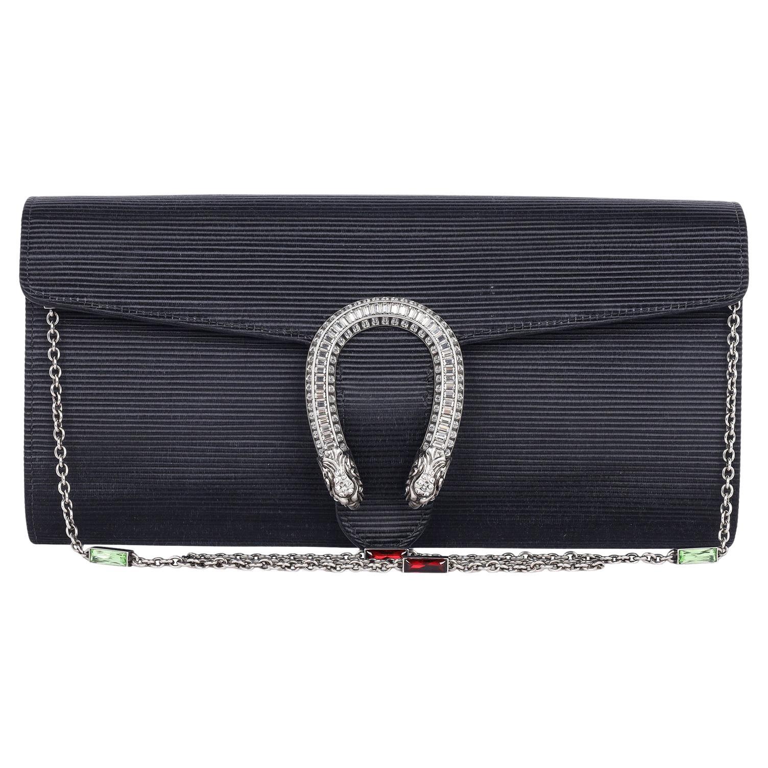 Bolso de hombro Dionisio Herradura de Cristal Satinado Acanalado Negro en venta