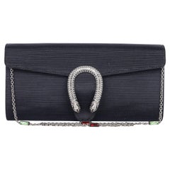 Dionysus Horseshoe Crystal Satin Ribbed Clutch Shoulder Bag Black