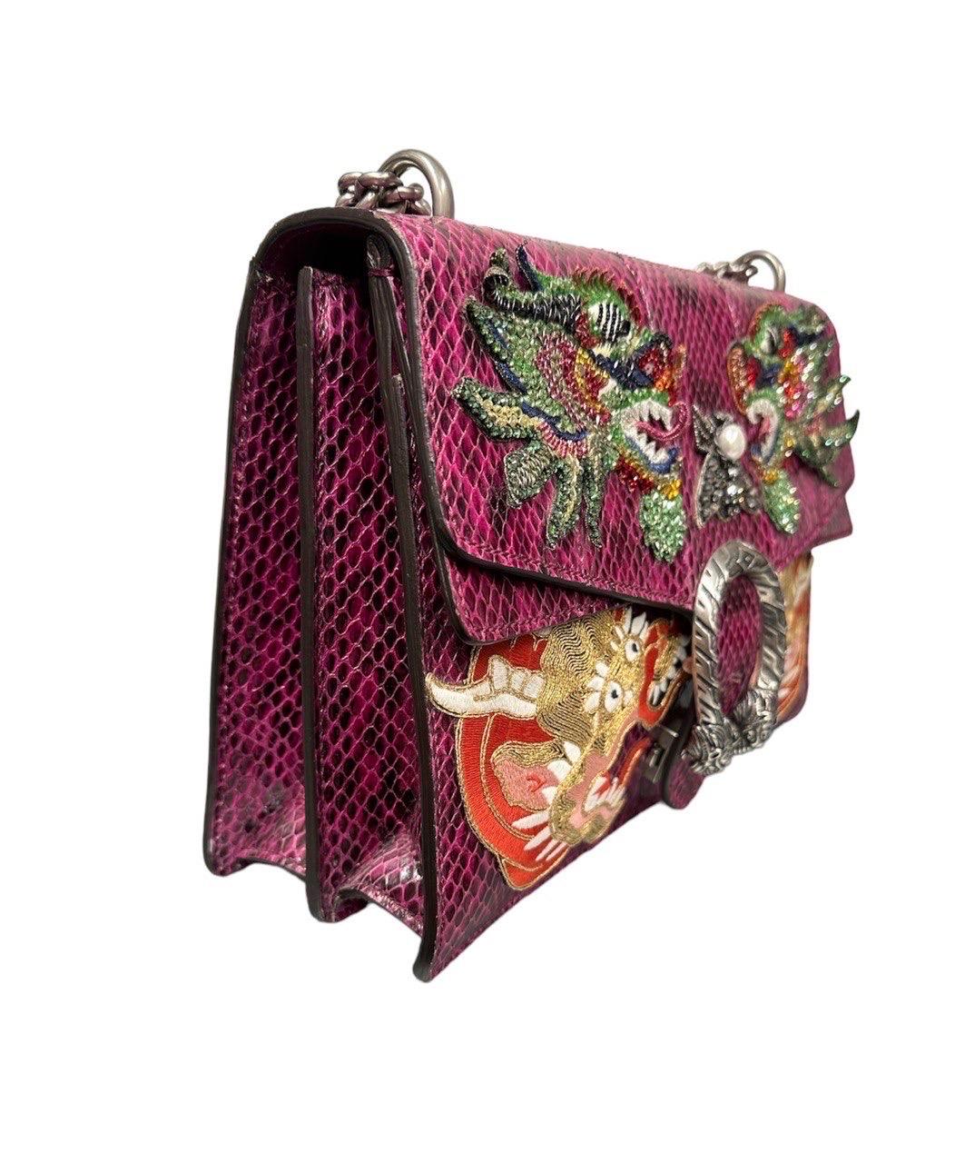 Women's Gucci Dionysus Top Shoulder Bag Violet Leather Tiger Swarovski