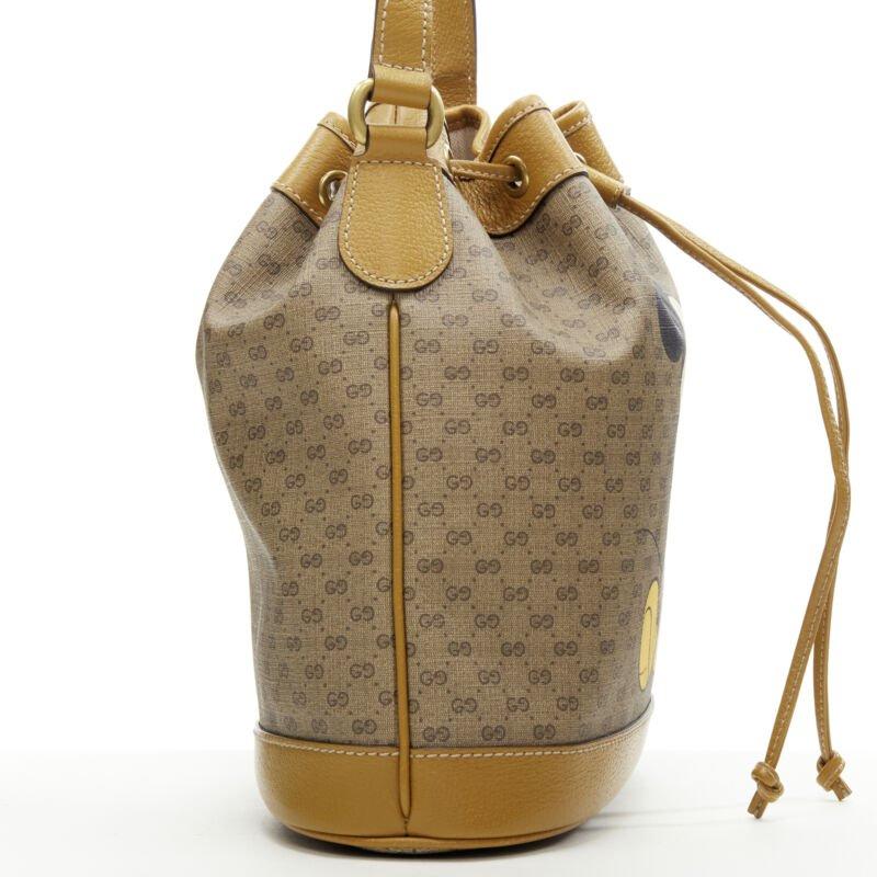 GUCCI DISNEY Candy GG Micky Mouse brown leather trim bucket bag In Excellent Condition For Sale In Hong Kong, NT