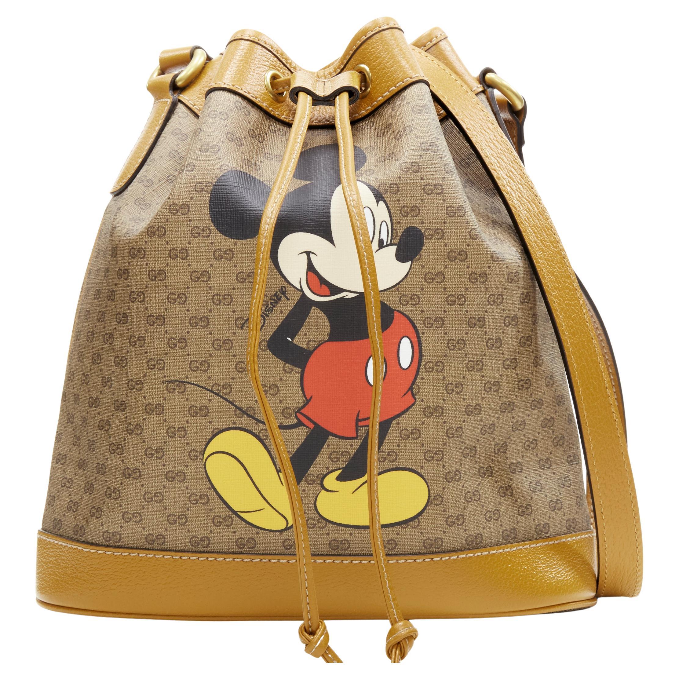 GUCCI DISNEY Sweets GG Micky Mouse brown leather trim bucket bag For Sale  at 1stDibs