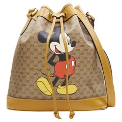Used GUCCI DISNEY Candy GG Micky Mouse brown leather trim bucket bag