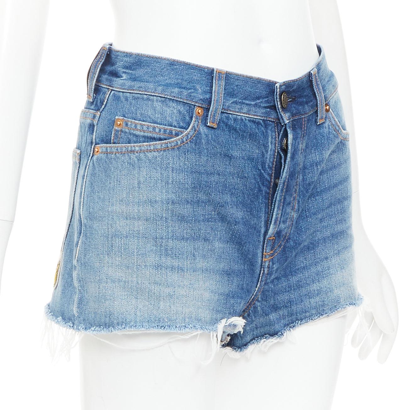 Bleu Gucci Disney Donald Duck blue denim yellow patch cut off short 23