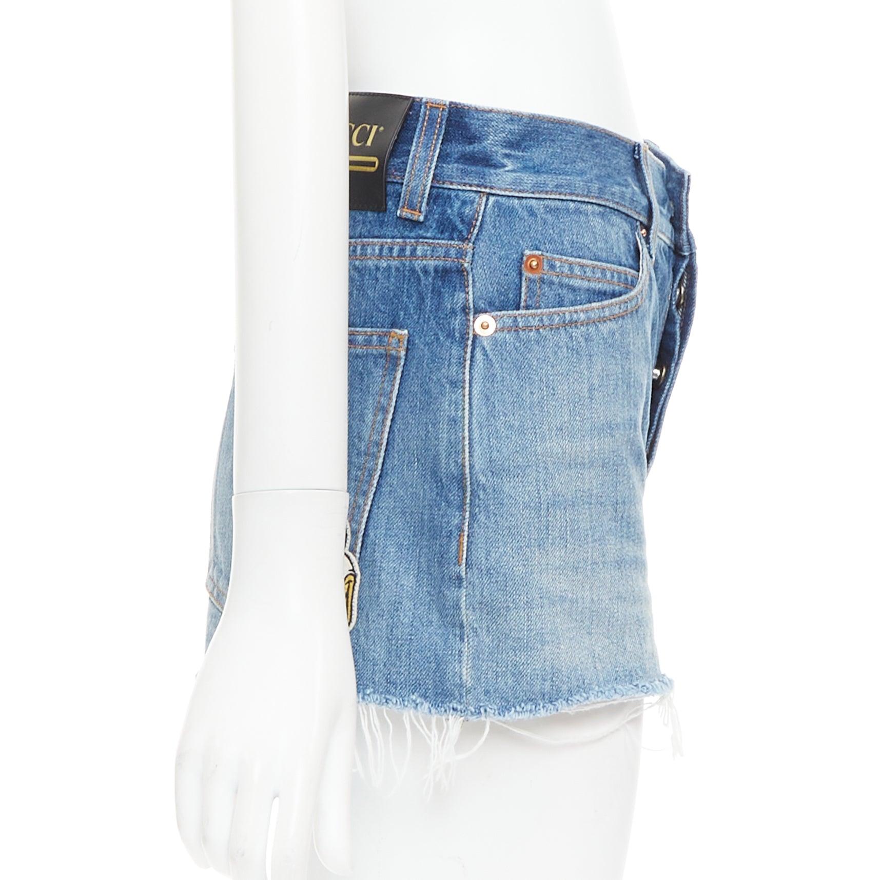 Gucci Disney Donald Duck blue denim yellow patch cut off short 23