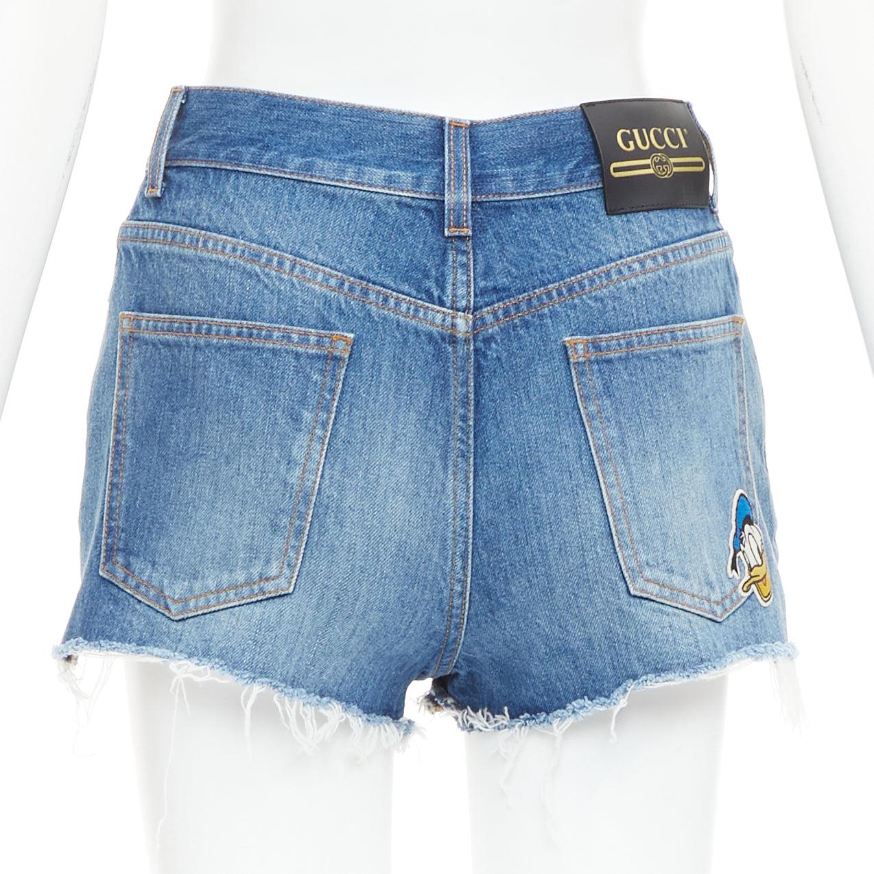 Gucci Disney Donald Duck blue denim yellow patch cut off short 23