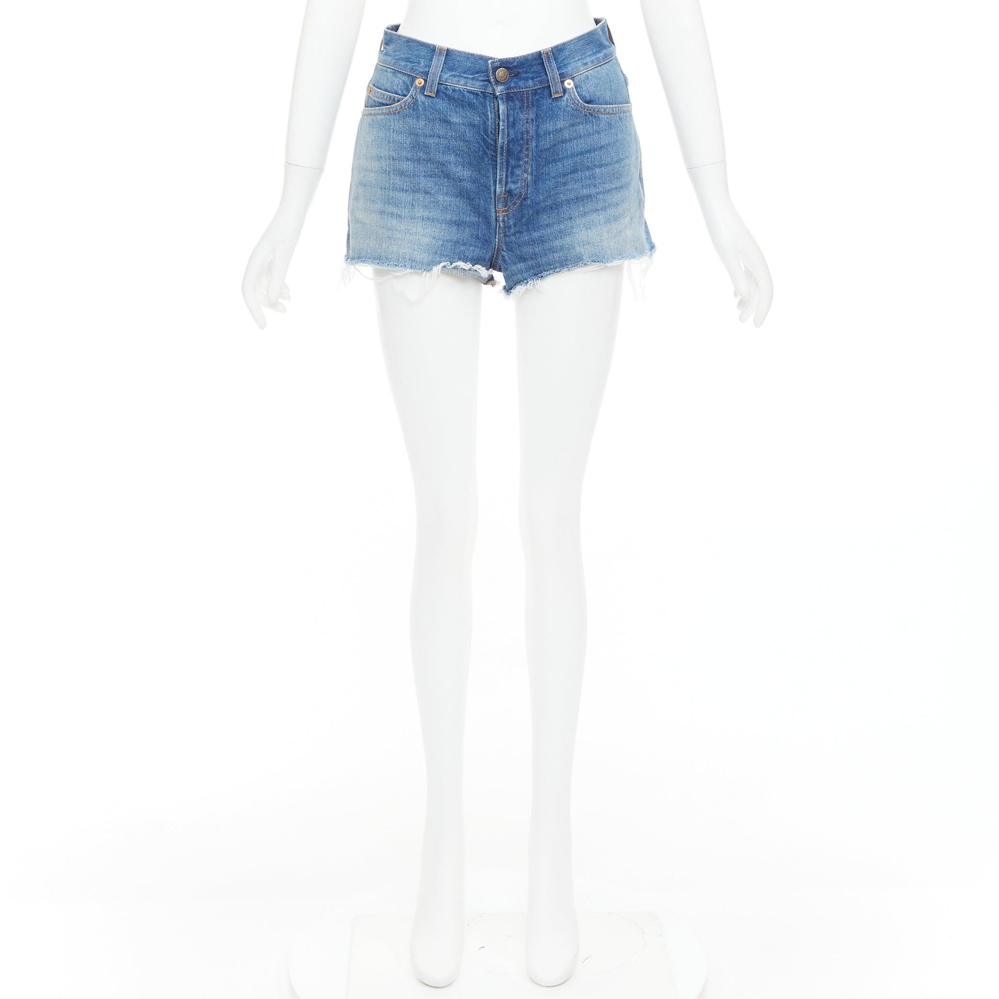 Gucci Disney Donald Duck blue denim yellow patch cut off short 23