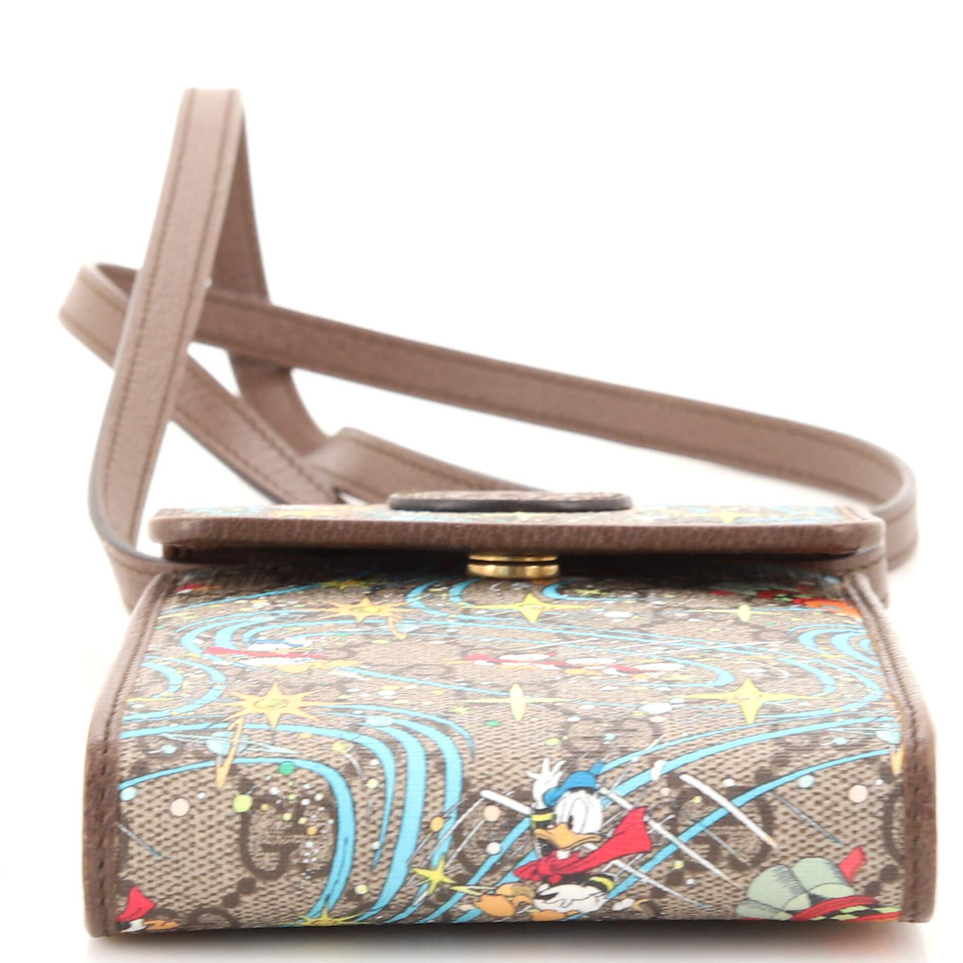 Gucci Disney Donald Duck Phone Case Crossbody Bag Printed GG Coated Canvas In Good Condition In NY, NY