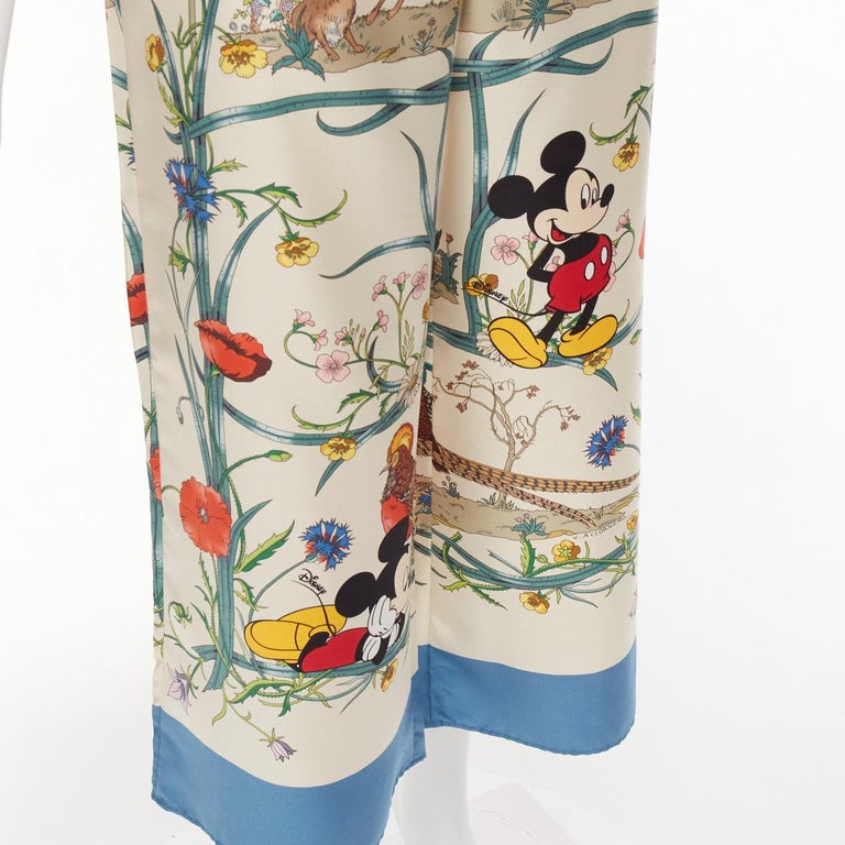GUCCI Disney Mickey Mouse 100% silk floral print wide pants IT36