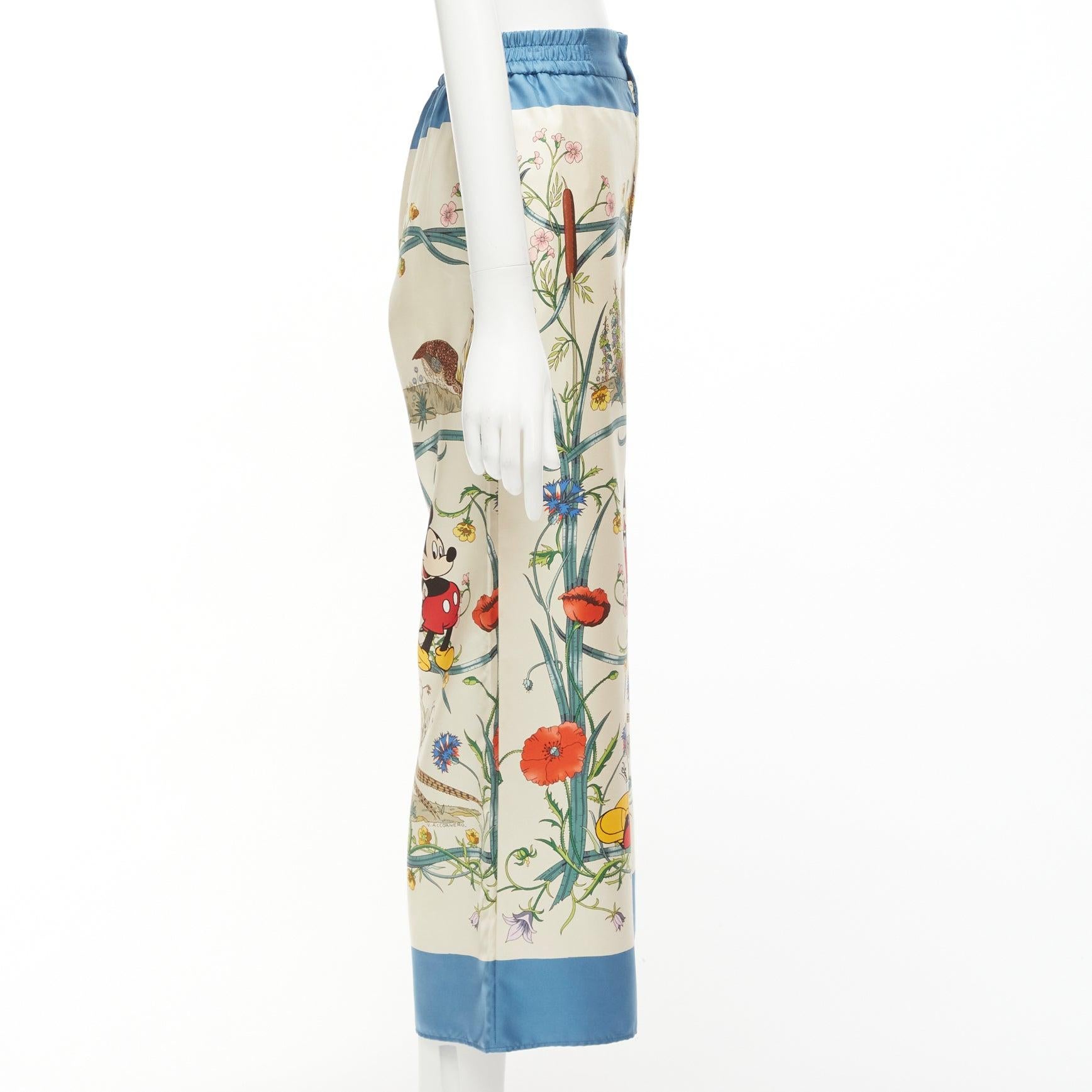 Women's GUCCI Disney Mickey Mouse 100% silk floral print wide pants IT36 XXS For Sale