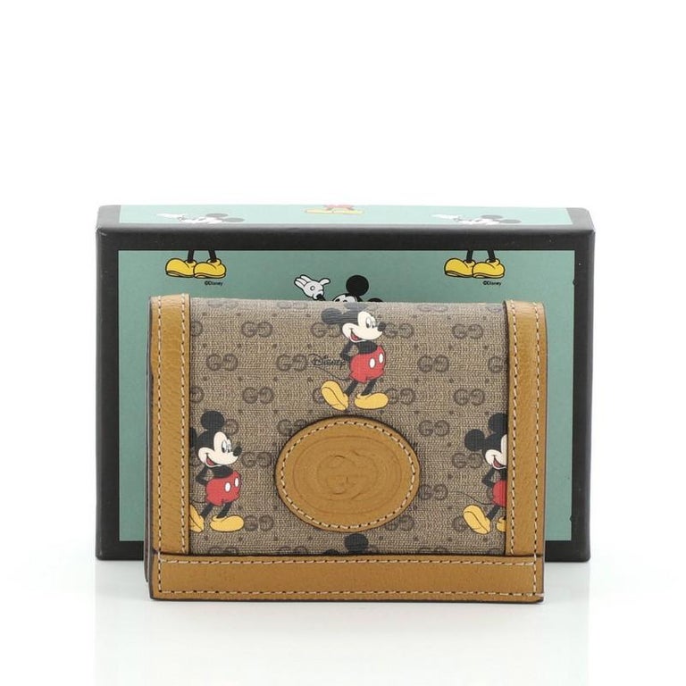 Gucci Disney Mickey Mouse Card Case Wallet Printed Mini GG Coated