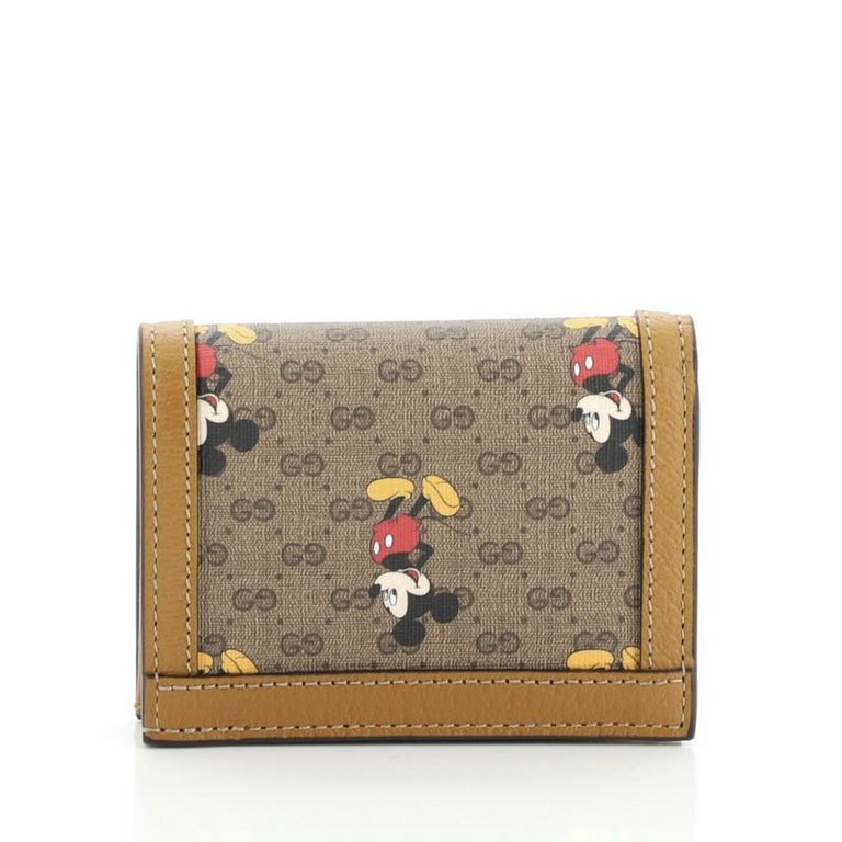 Gucci Disney Mickey Mouse Card Case Wallet Printed Mini GG Coated