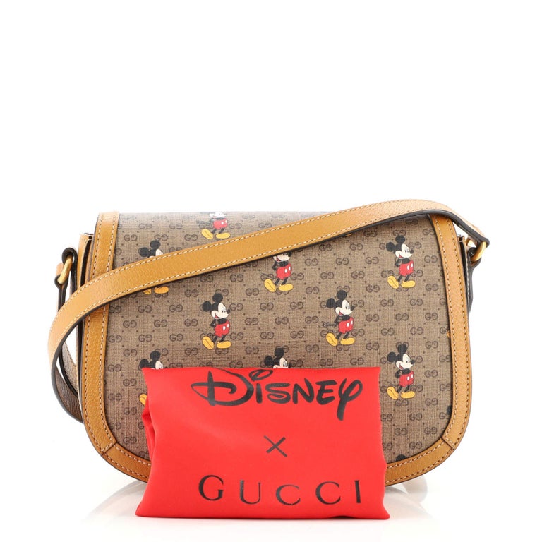 GUCCI x DISNEY Mickey Mouse Print Canvas Leather Bucket Shoulder Bag