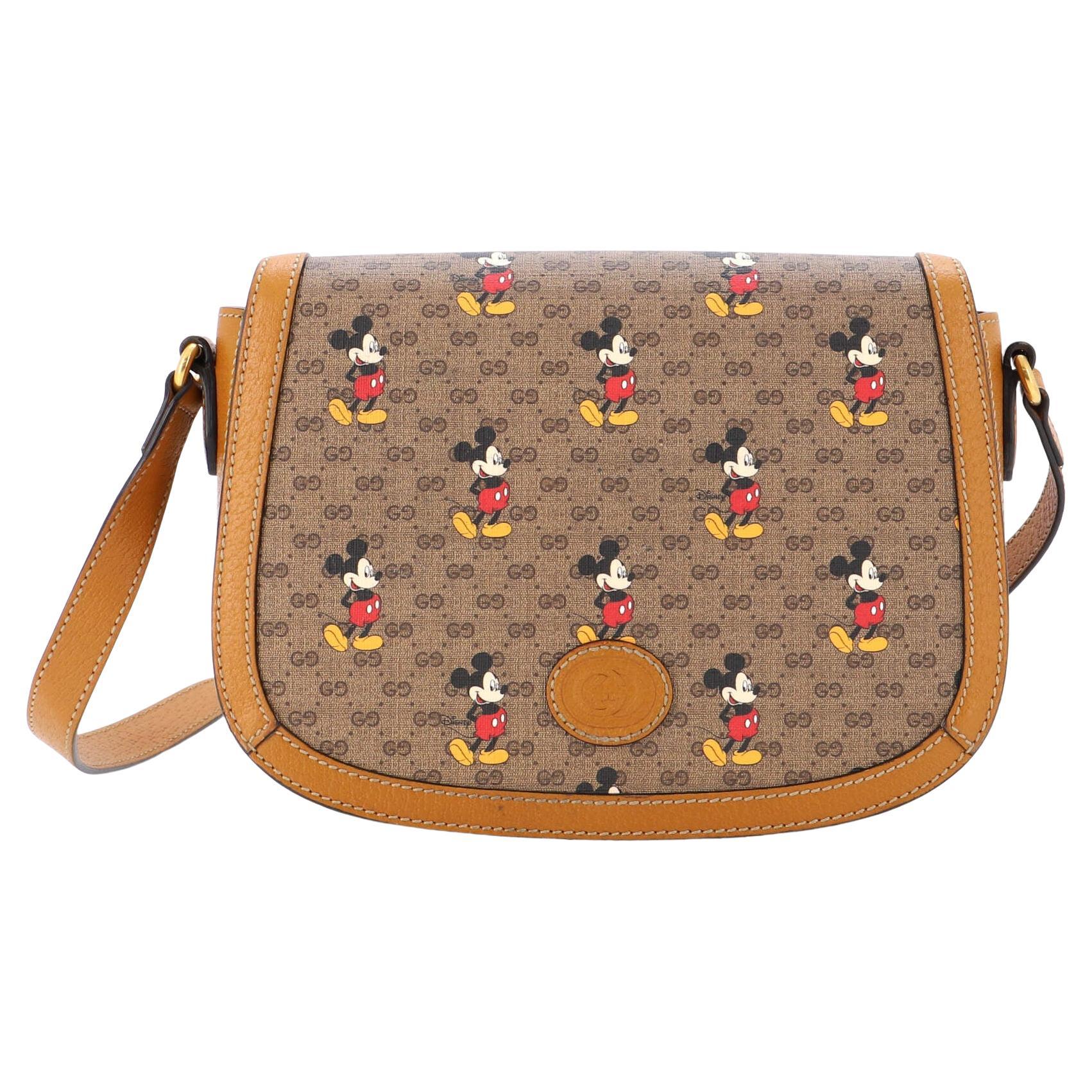Gucci x Disney Mickey Mouse Print Canvas Leather Bucket Shoulder
