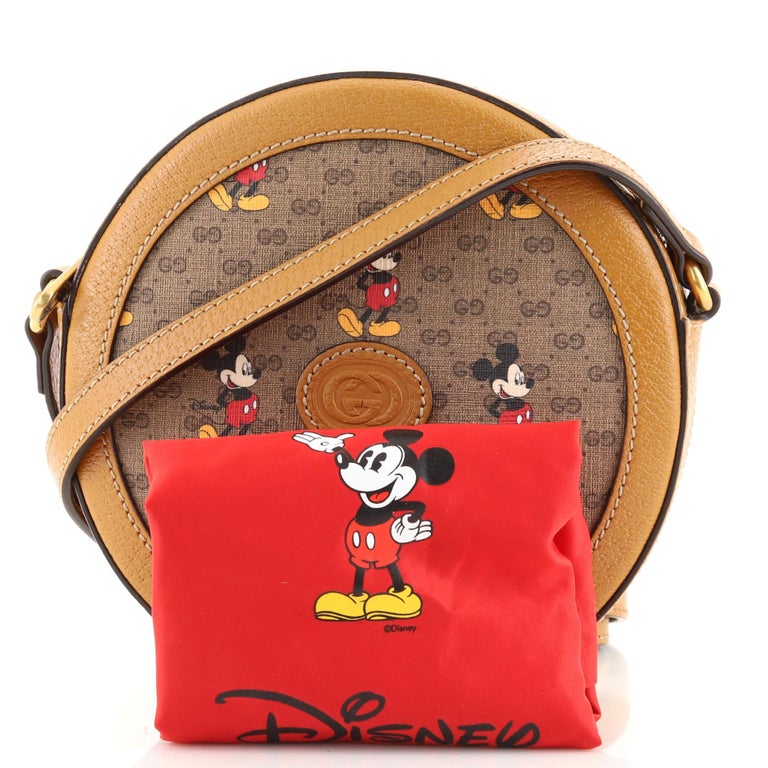 GUCCI x DISNEY Mickey Mouse Print Canvas Leather Saddle Shoulder Crossbody  Bag