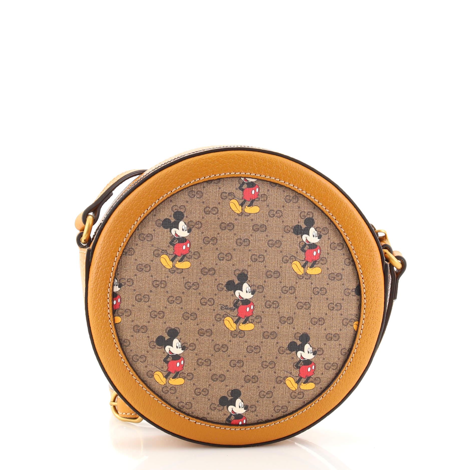 Brown Gucci Disney Mickey Mouse Round Shoulder Bag Printed Mini GG Coated Canvas
