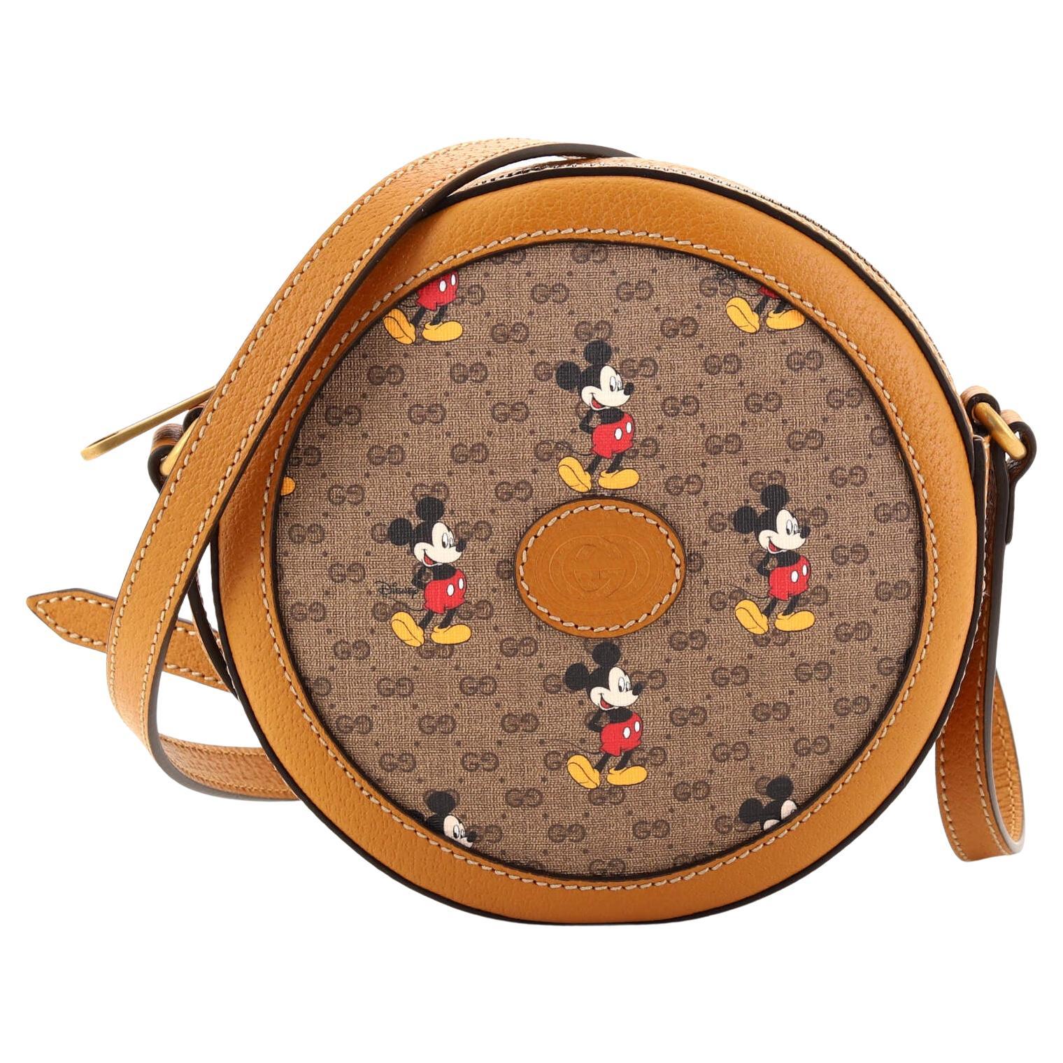 Gucci Disney Mickey Mouse Round Shoulder Bag Printed Mini GG Coated Canvas