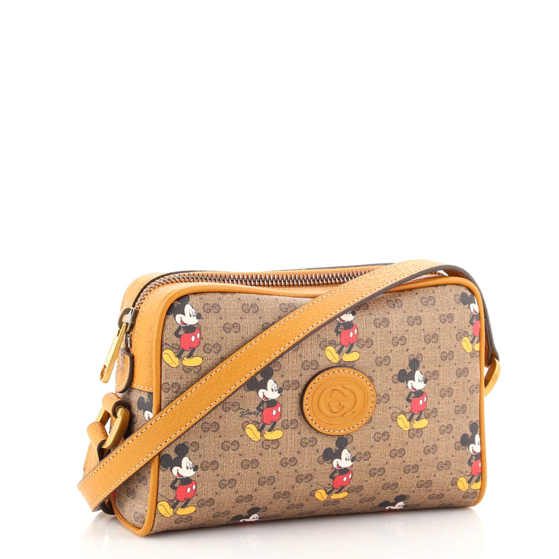 Brown Gucci Disney Mickey Mouse Shoulder Bag Printed Mini GG Coated Canvas Mini