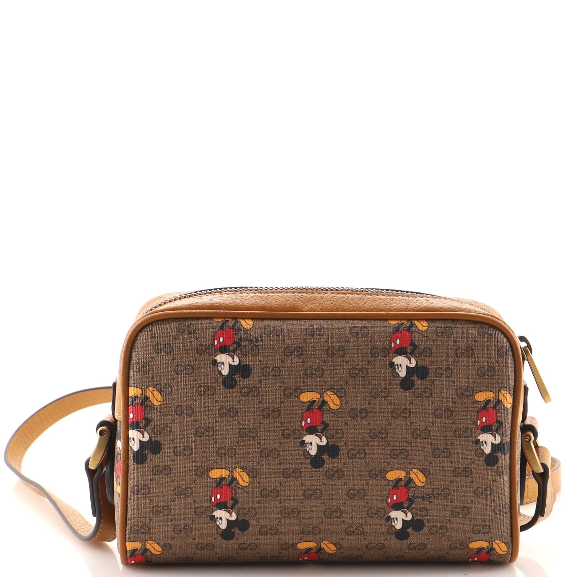 Brown Gucci Disney Mickey Mouse Shoulder Bag Printed Mini GG Coated Canvas Mini