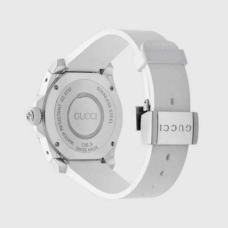 Gucci Dive Snake Motif Dial White Rubber Men's Watch YA136330 For Sale