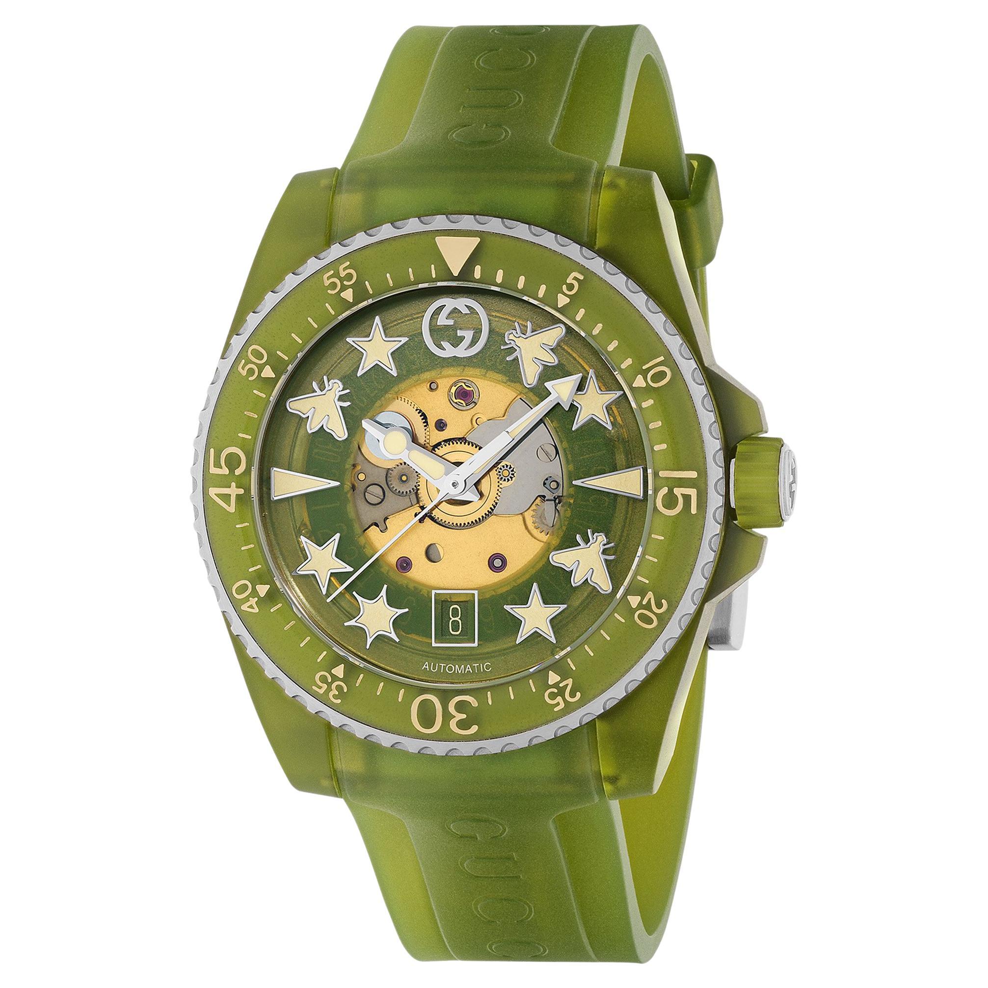 Gucci Dive Automatic Green Bio-Based Plastic Strap Watch YA136345 For Sale