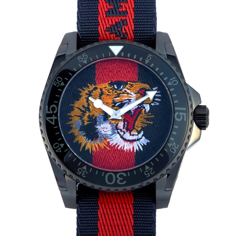 Gucci Dive Tiger Embroidered Dial Watch YA136215 For Sale at 1stDibs | gucci  ya136215, gucci dive tiger watch, gucci fabric strap watch