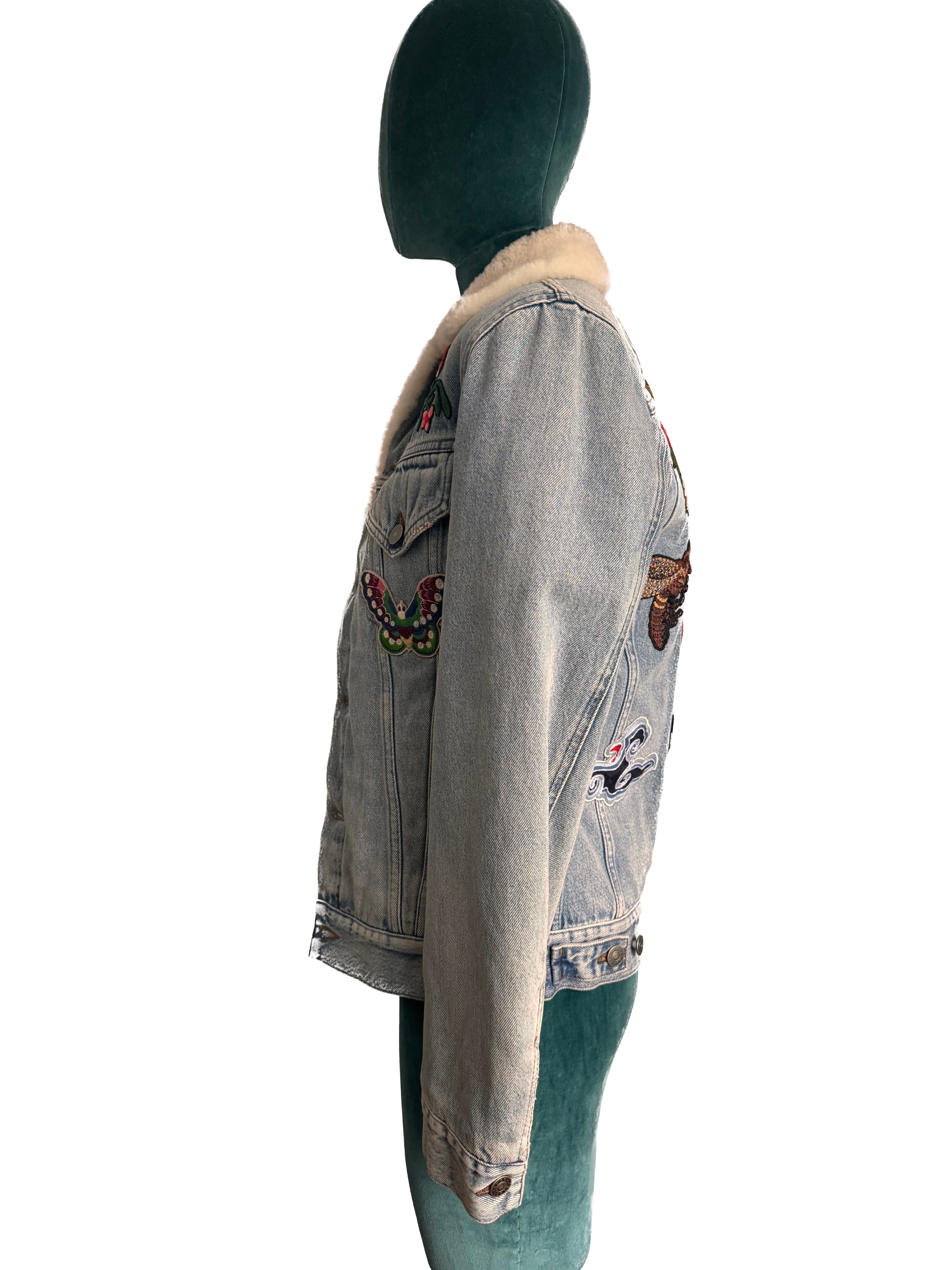 Women's or Men's Gucci DIY Custom shearling  denim jacket  For Sale