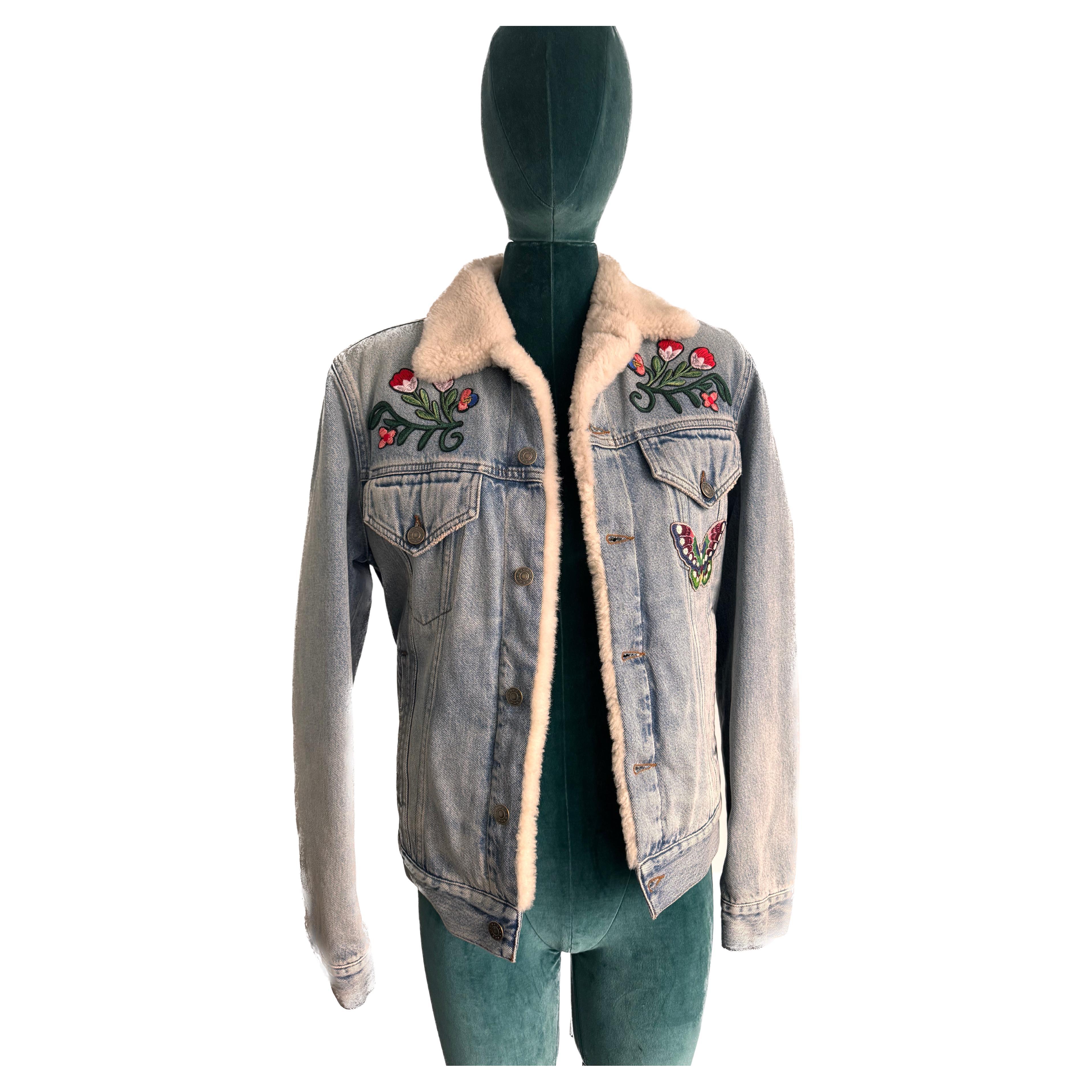 Gucci DIY Custom shearling  denim jacket  For Sale