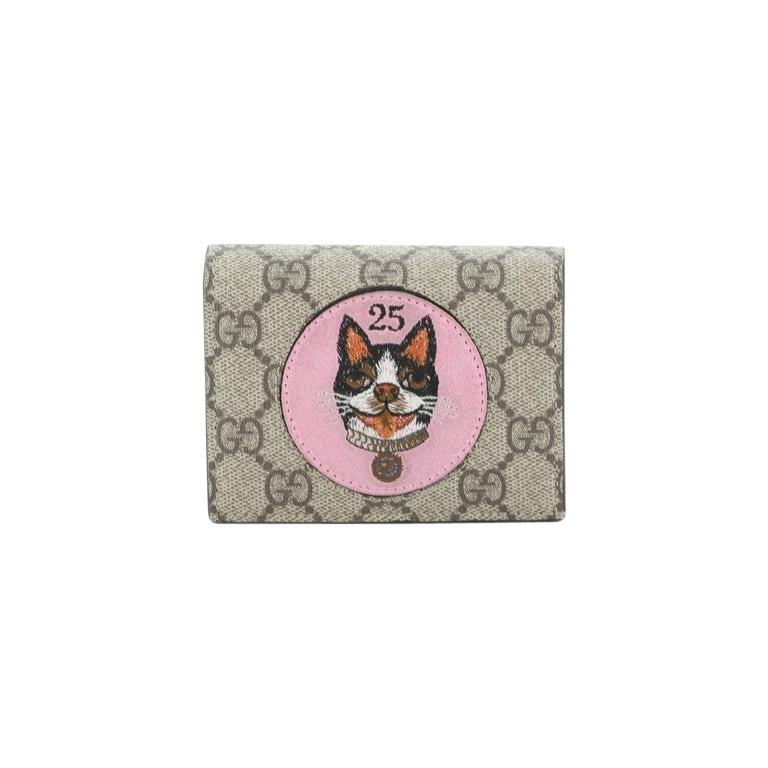 Gucci Dog Flap Card Case GG Coated Canvas with Applique