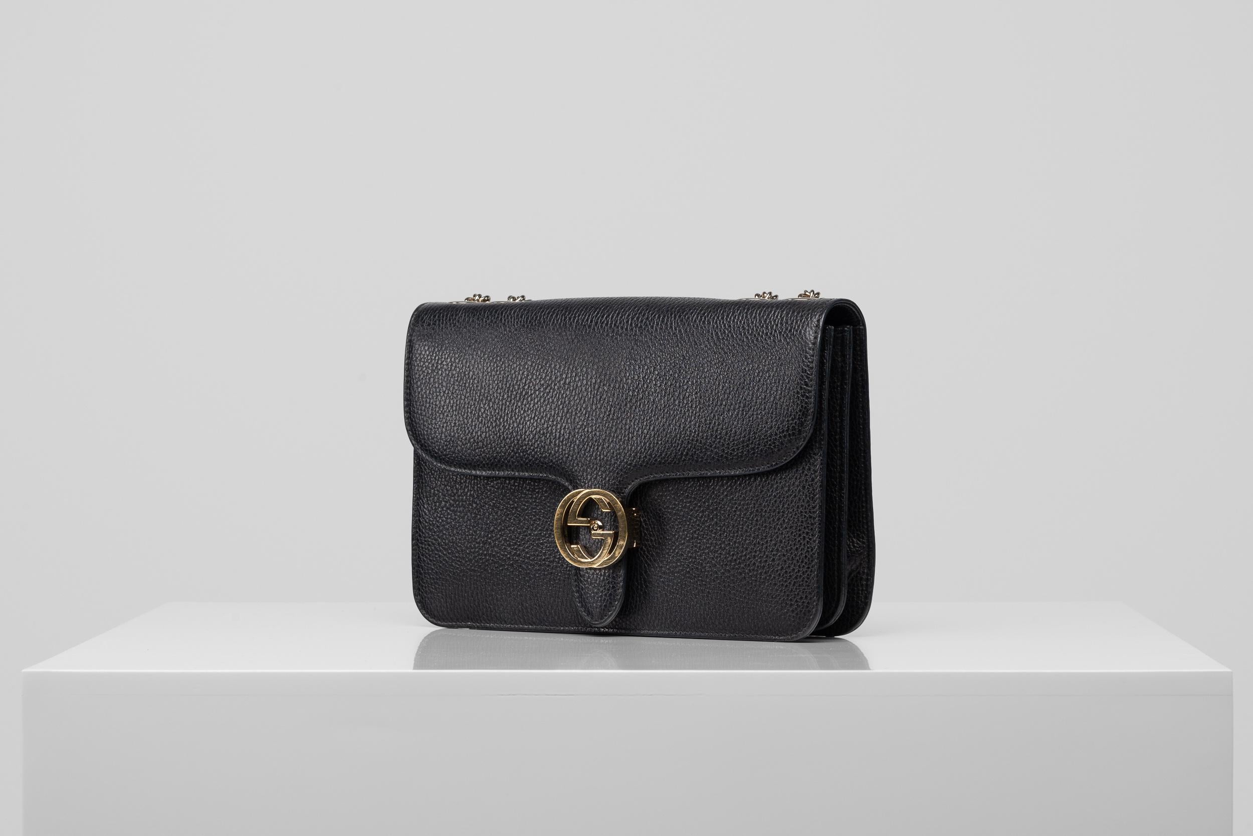 Gucci Dollar Calfskin Interlocking GG Bag Black In Good Condition For Sale In Roosendaal, NL
