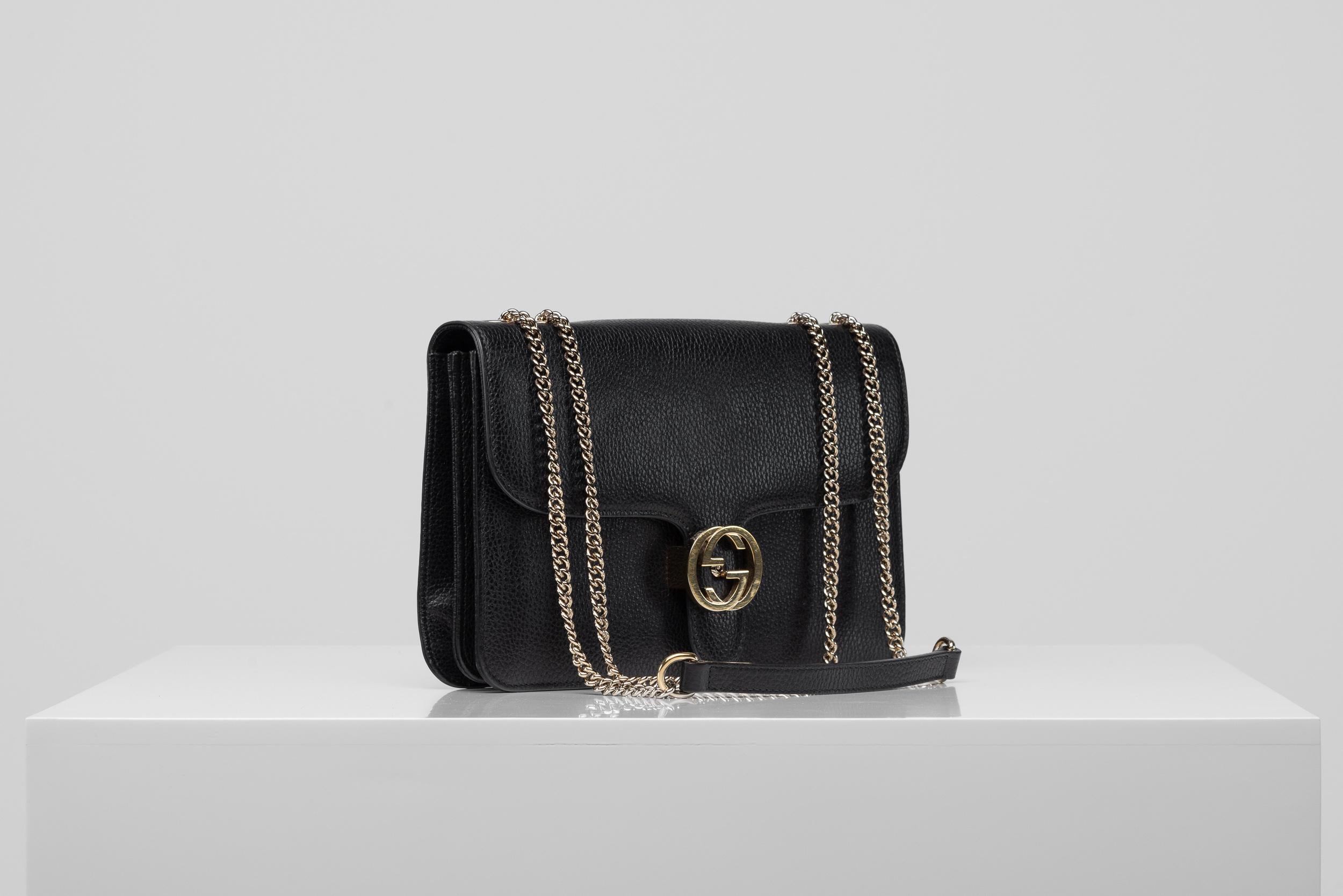Women's or Men's Gucci Dollar Calfskin Interlocking GG Bag Black For Sale
