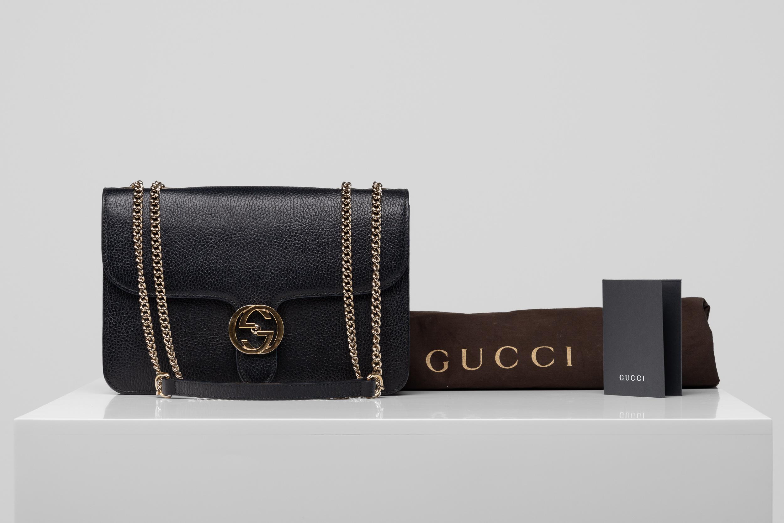Gucci Dollar Calfskin Interlocking GG Bag Black For Sale 3