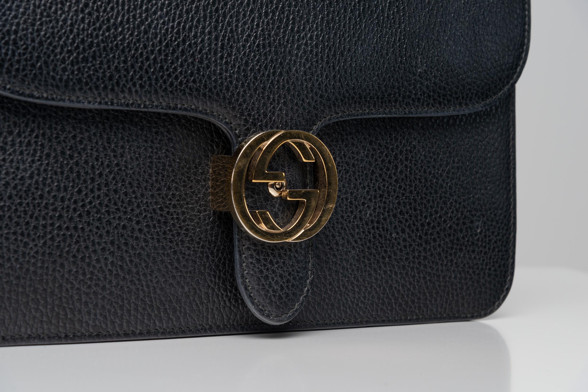 Gucci Dollar Calfskin Interlocking GG Bag Black For Sale 4